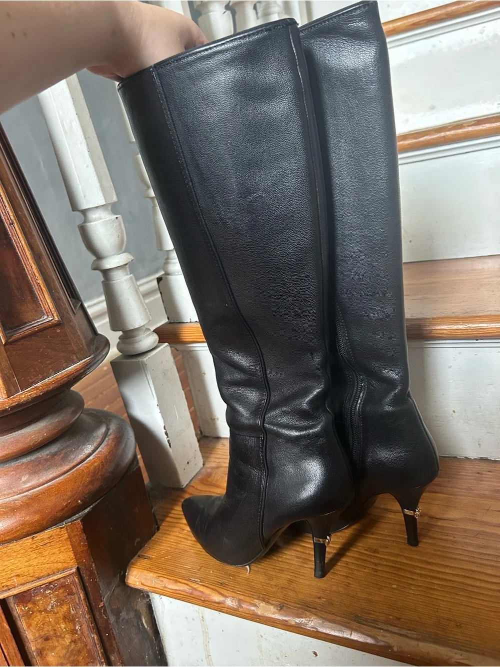 Tory Burch Black Leather Over-the-Knee Pointed Boots